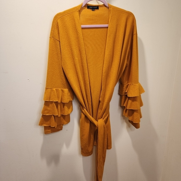 SIMPLY SOUTHERN mustard Yellow open front plus size  BELTED Cardigan XXL - Picture 1 of 10
